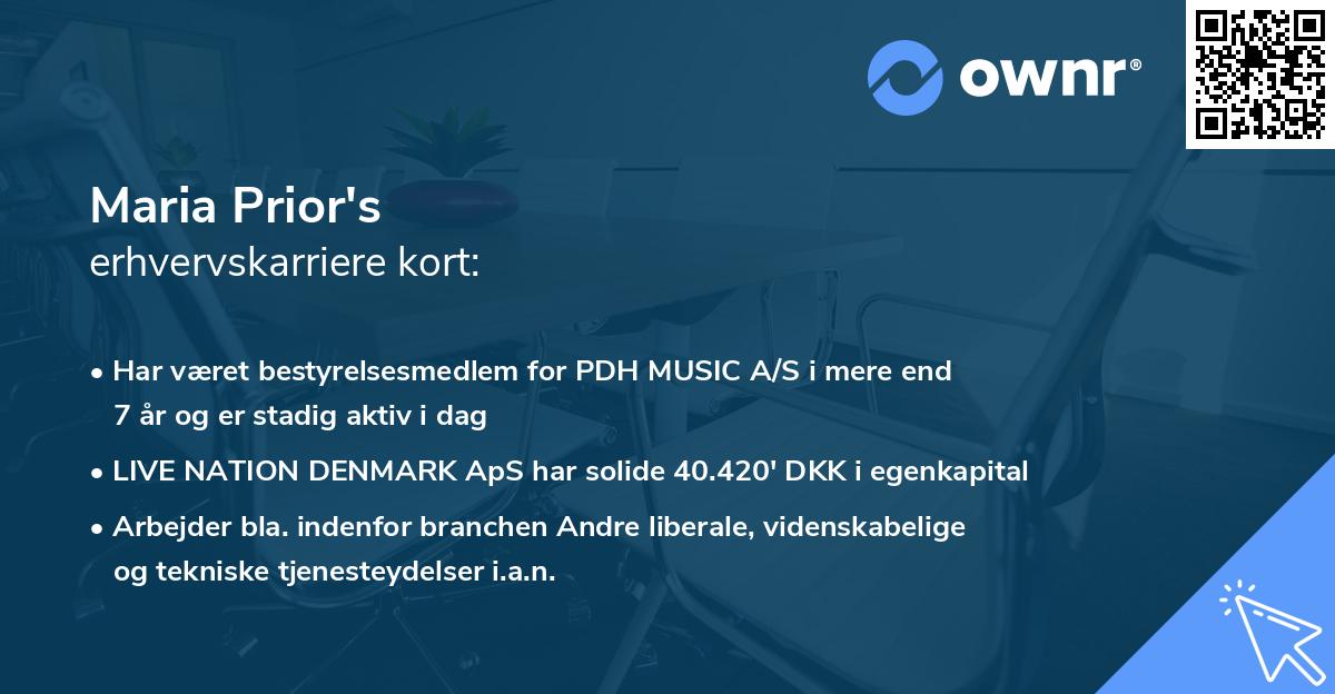 Maria Prior's erhvervskarriere kort