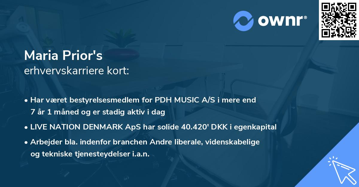 Maria Prior's erhvervskarriere kort