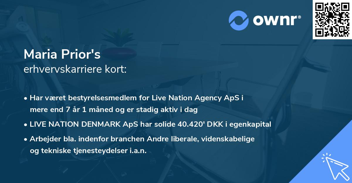 Maria Prior's erhvervskarriere kort