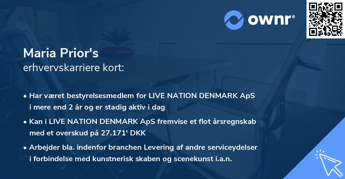 Maria Prior's erhvervskarriere kort
