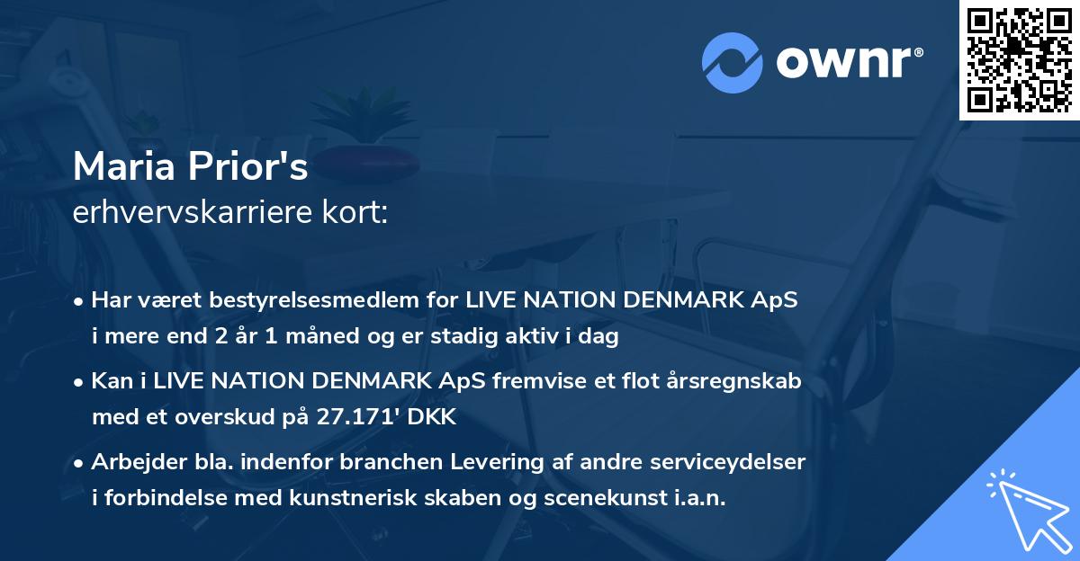 Maria Prior's erhvervskarriere kort