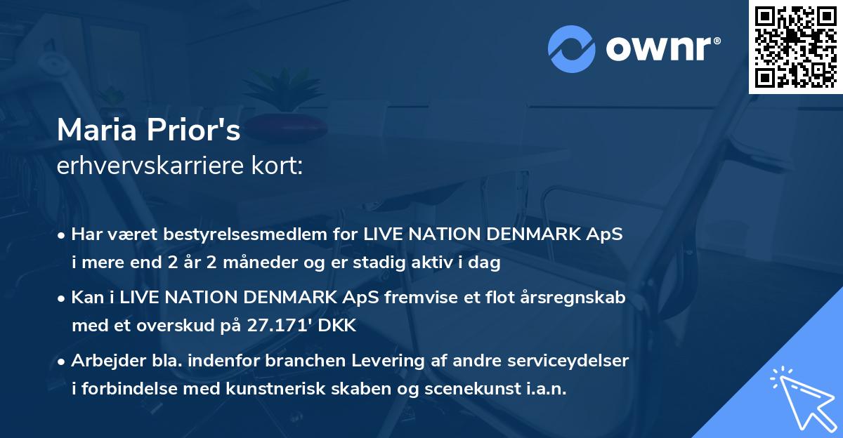 Maria Prior's erhvervskarriere kort