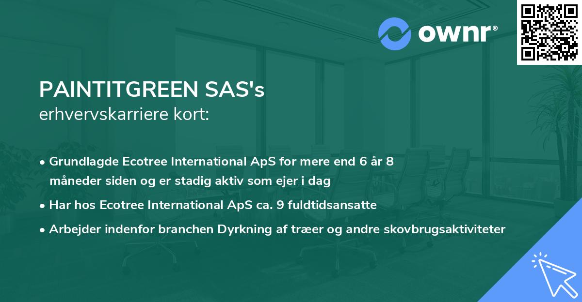 PAINTITGREEN SAS's erhvervskarriere kort