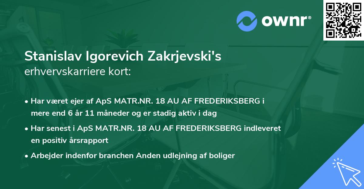 Stanislav Igorevich Zakrjevski's erhvervskarriere kort