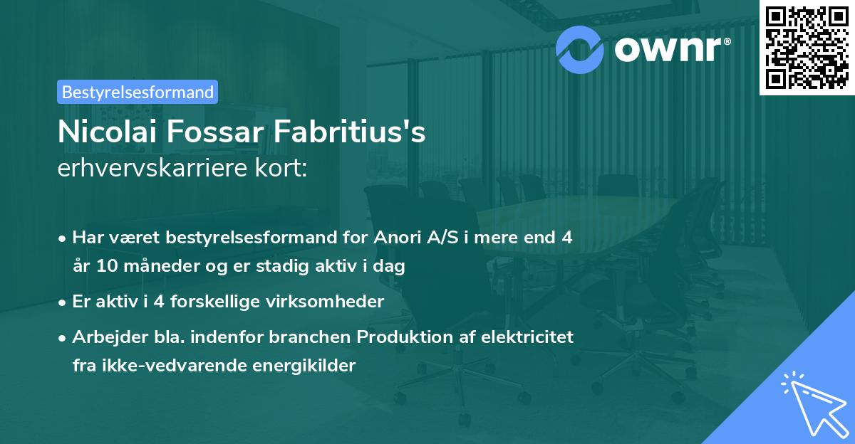 Nicolai Fossar Fabritius's erhvervskarriere kort