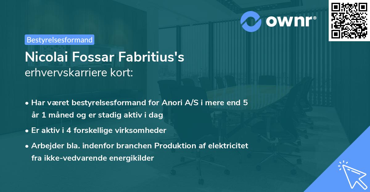 Nicolai Fossar Fabritius's erhvervskarriere kort