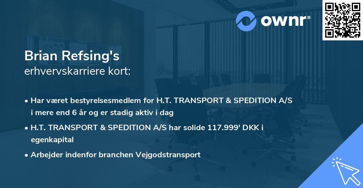 Brian Refsing's erhvervskarriere kort