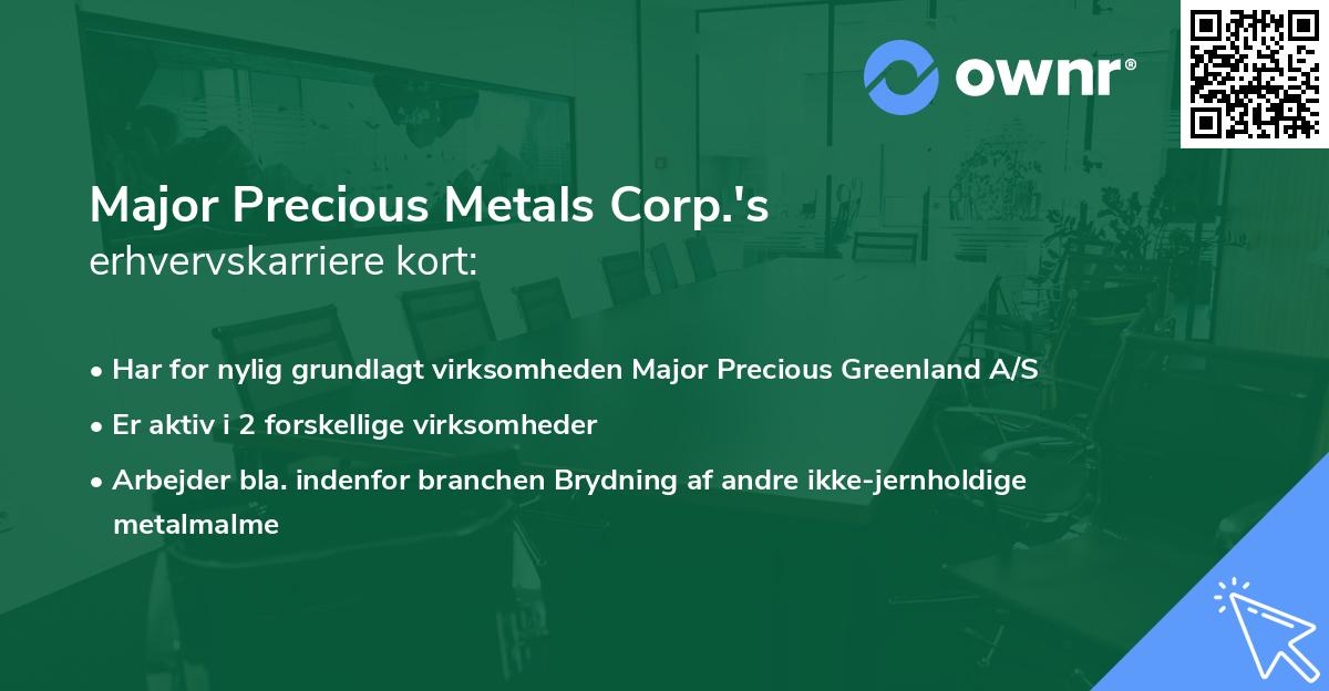 Major Precious Metals Corp.'s erhvervskarriere kort