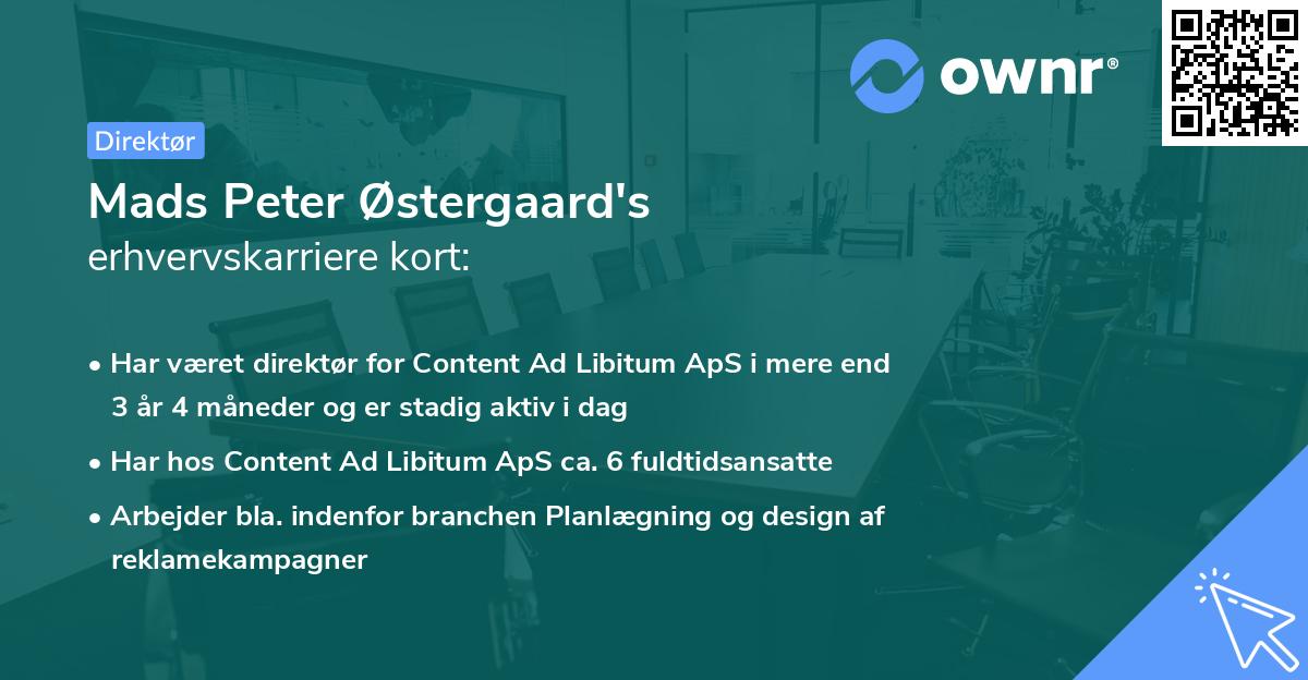 Mads Peter Østergaard's erhvervskarriere kort