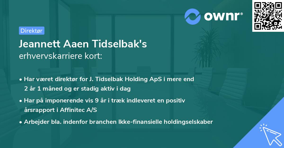 Jeannett Aaen Tidselbak's erhvervskarriere kort