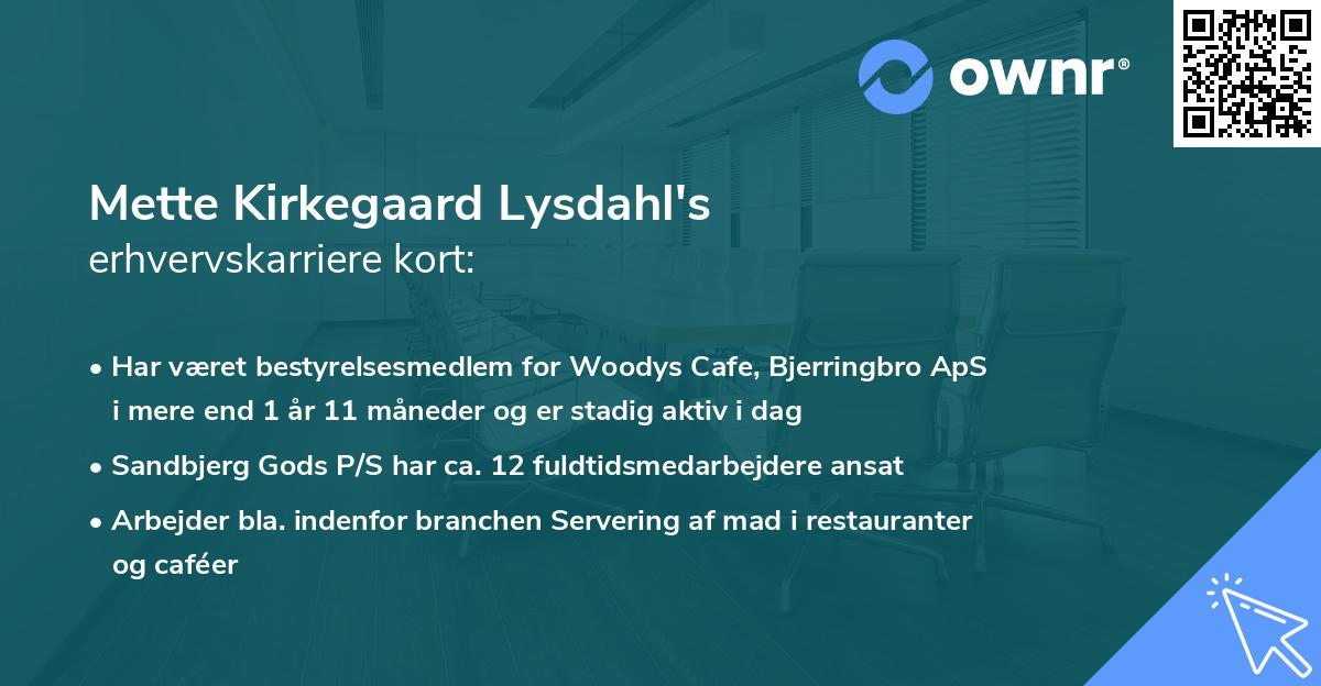 Mette Kirkegaard Lysdahl's erhvervskarriere kort