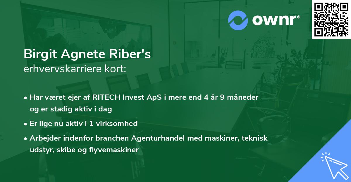 Birgit Agnete Riber's erhvervskarriere kort