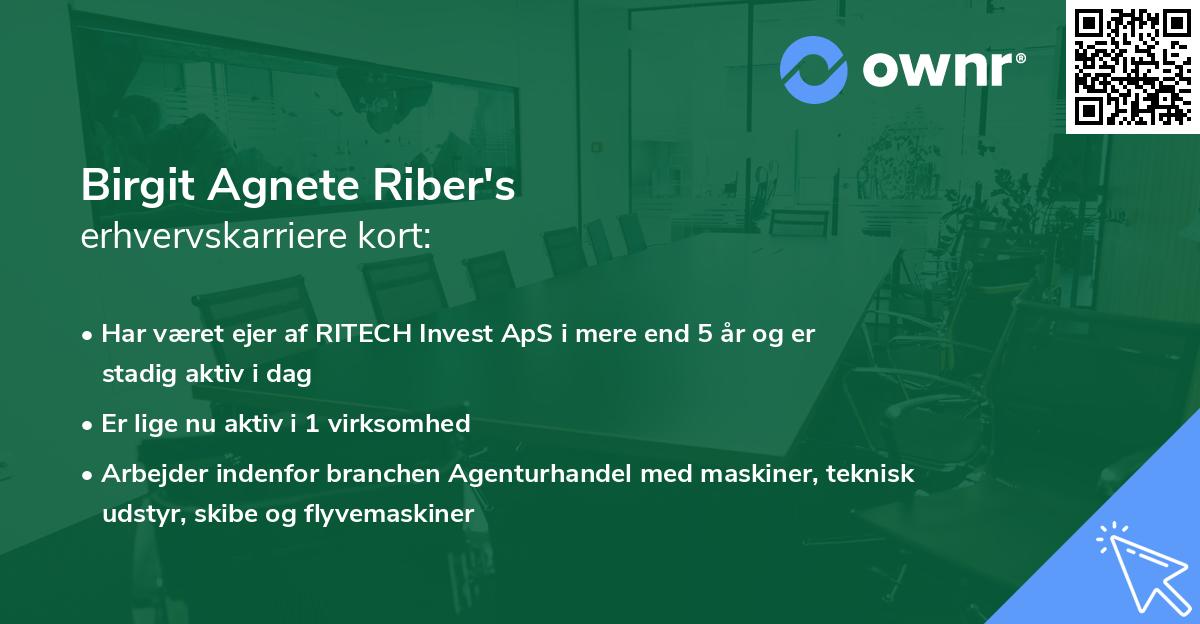 Birgit Agnete Riber's erhvervskarriere kort