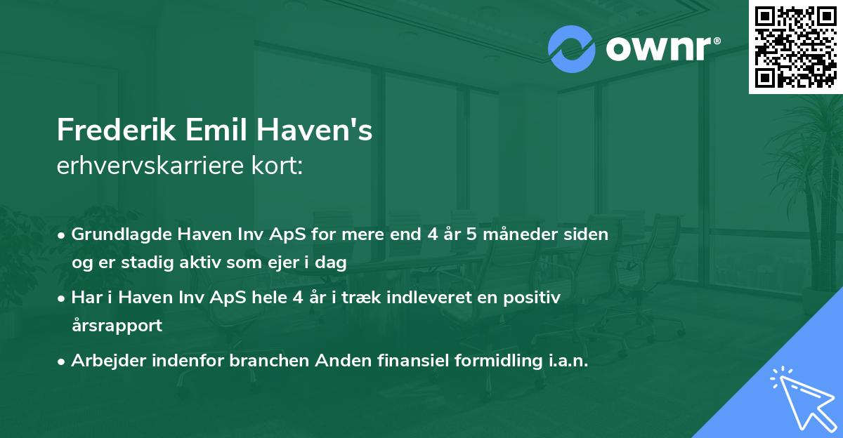 Frederik Emil Haven's erhvervskarriere kort