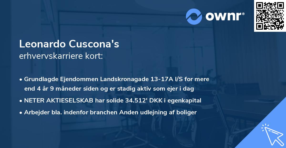 Leonardo Cuscona's erhvervskarriere kort