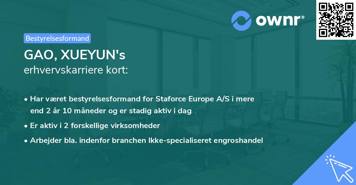 GAO, XUEYUN's erhvervskarriere kort