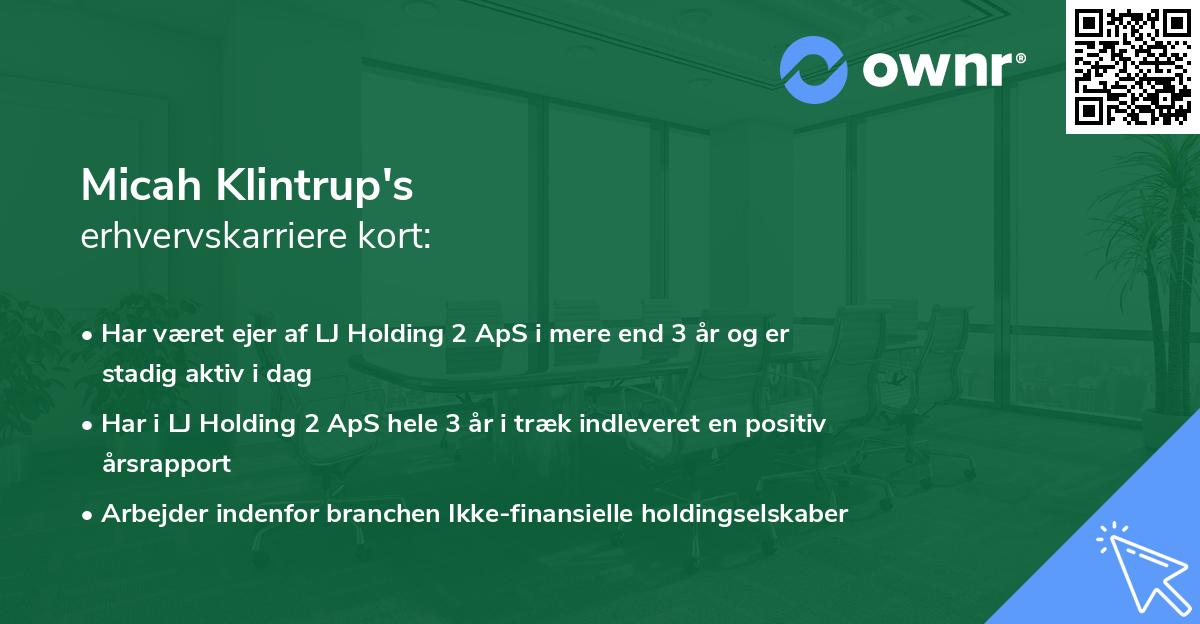 Micah Klintrup's erhvervskarriere kort