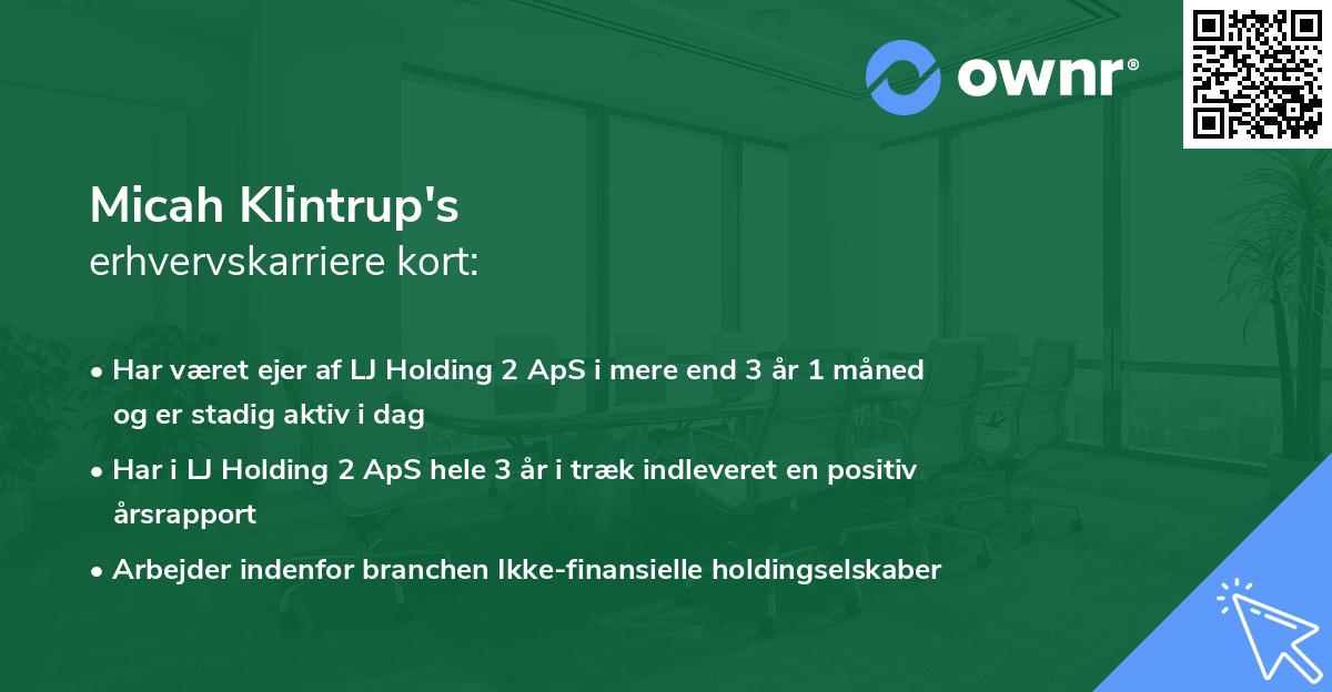 Micah Klintrup's erhvervskarriere kort