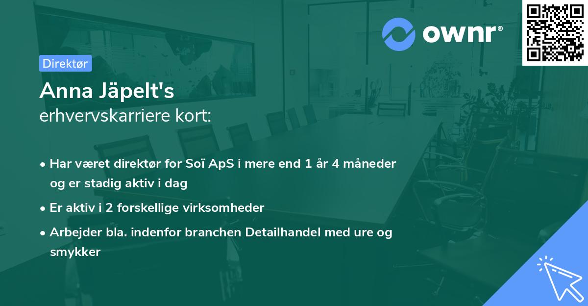 Anna Jäpelt's erhvervskarriere kort
