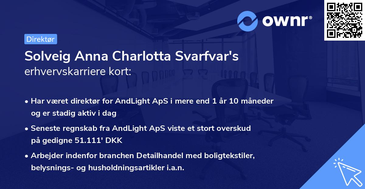 Solveig Anna Charlotta Svarfvar's erhvervskarriere kort
