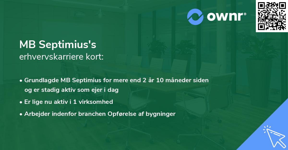 MB Septimius's erhvervskarriere kort