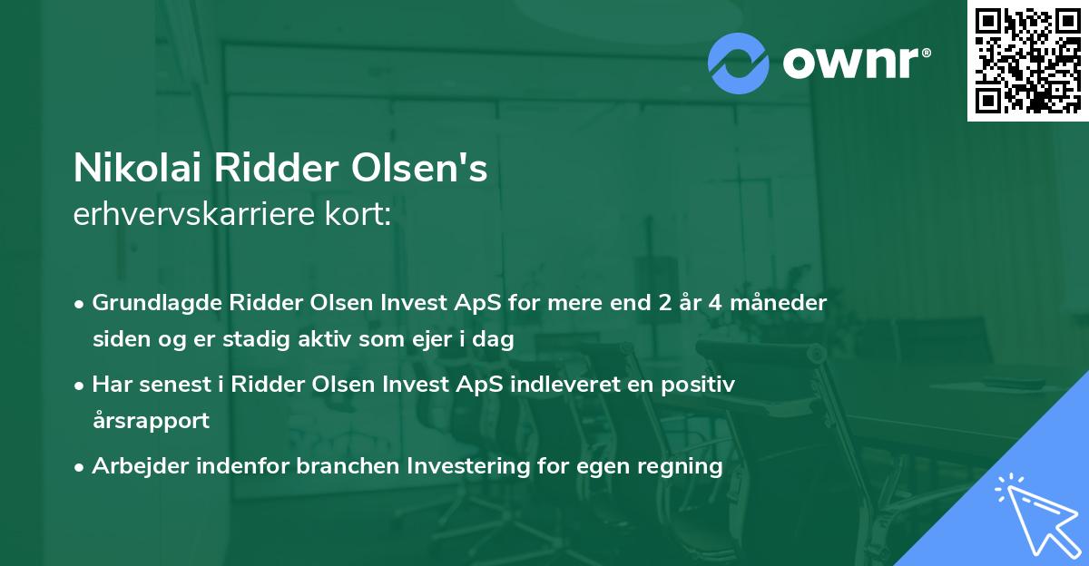 Nikolai Ridder Olsen's erhvervskarriere kort