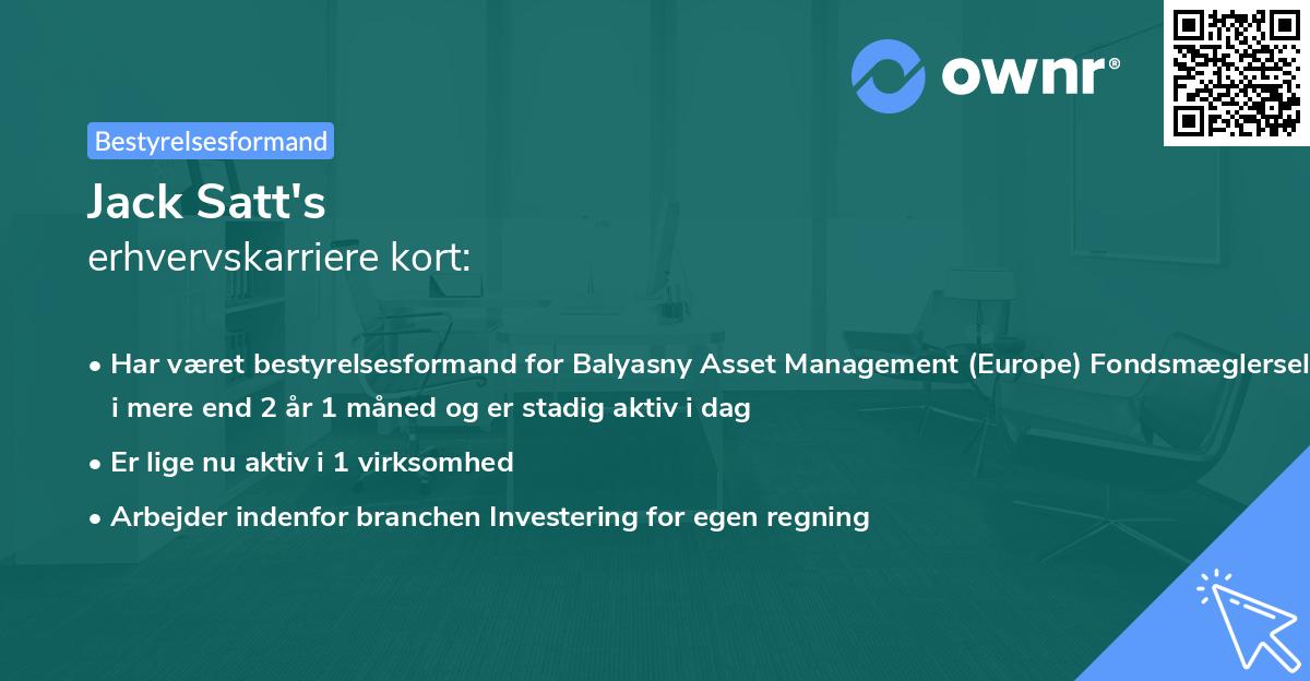 Jack Satt's erhvervskarriere kort