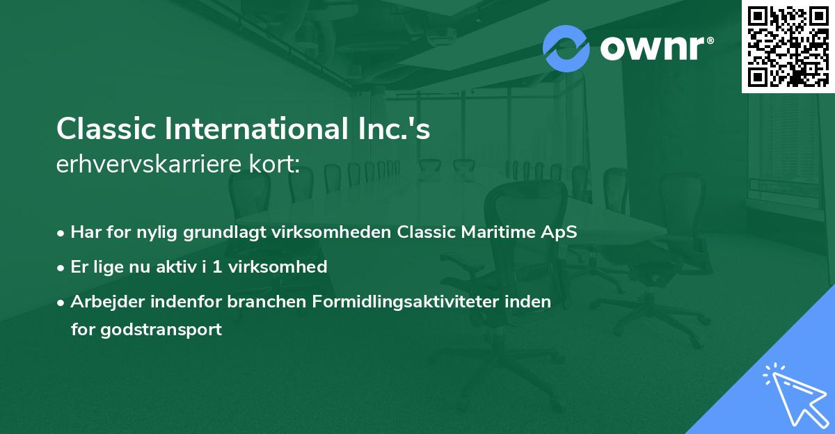 Classic International Inc.'s erhvervskarriere kort