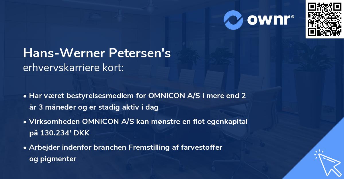 Hans-Werner Petersen's erhvervskarriere kort