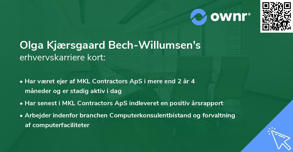 Olga Kjærsgaard Bech-Willumsen's erhvervskarriere kort