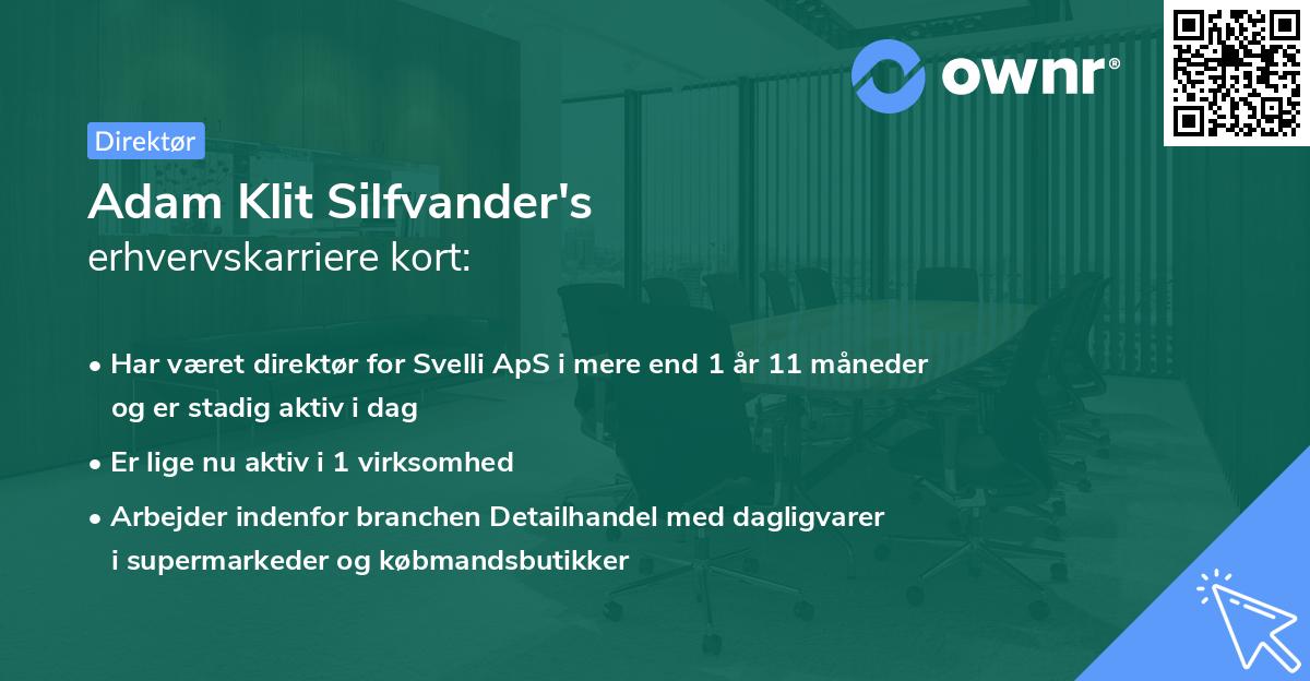Adam Klit Silfvander's erhvervskarriere kort