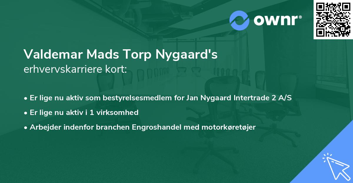 Valdemar Mads Torp Nygaard's erhvervskarriere kort