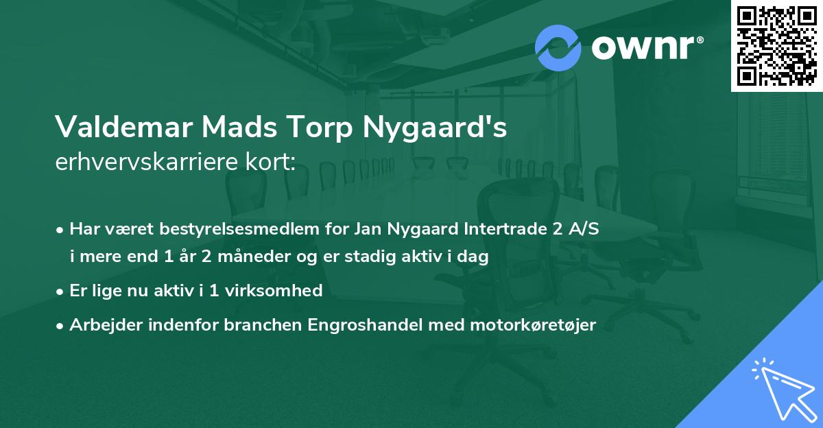 Valdemar Mads Torp Nygaard's erhvervskarriere kort