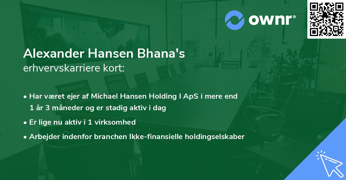 Alexander Hansen Bhana's erhvervskarriere kort