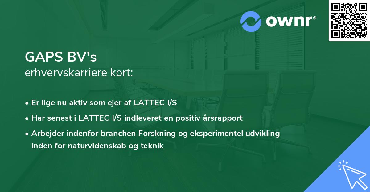 GAPS BV's erhvervskarriere kort