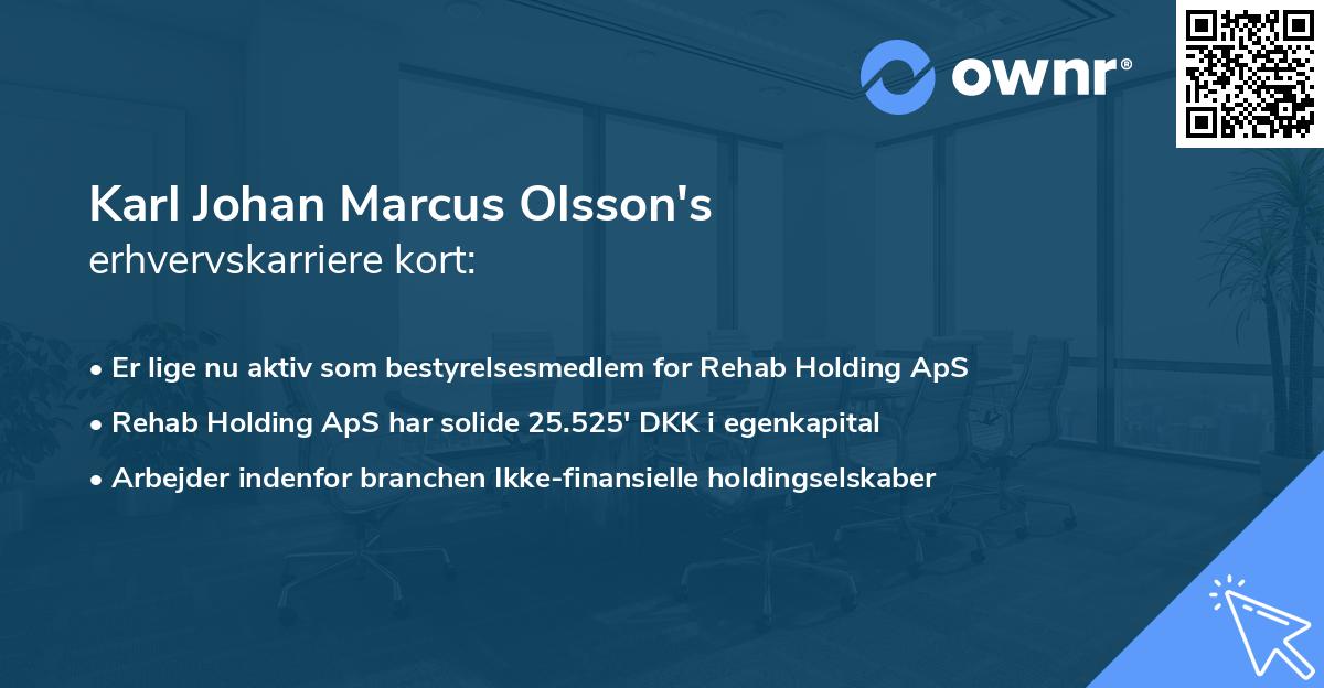 Karl Johan Marcus Olsson's erhvervskarriere kort