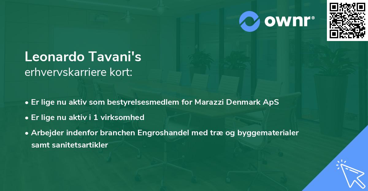 Leonardo Tavani's erhvervskarriere kort