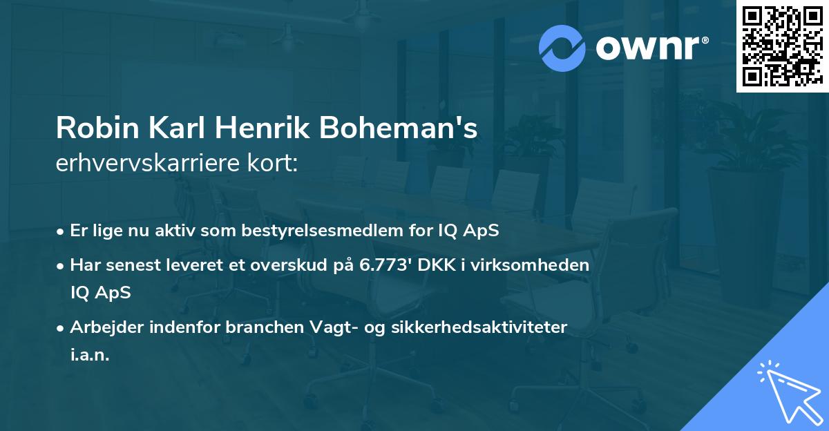 Robin Karl Henrik Boheman's erhvervskarriere kort