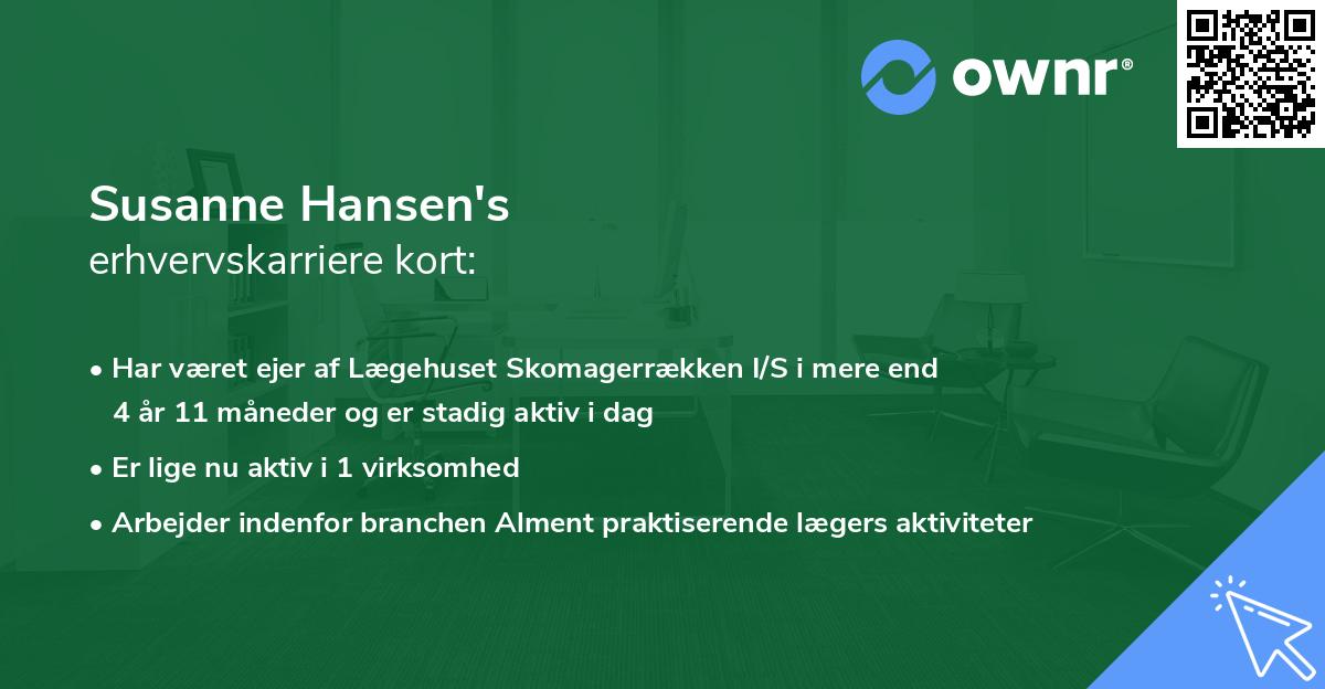 Susanne Hansen's erhvervskarriere kort