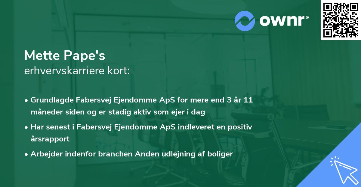 Mette Pape's erhvervskarriere kort
