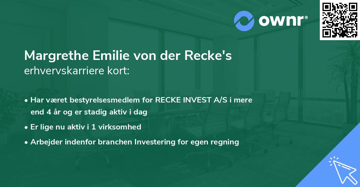 Margrethe Emilie von der Recke's erhvervskarriere kort