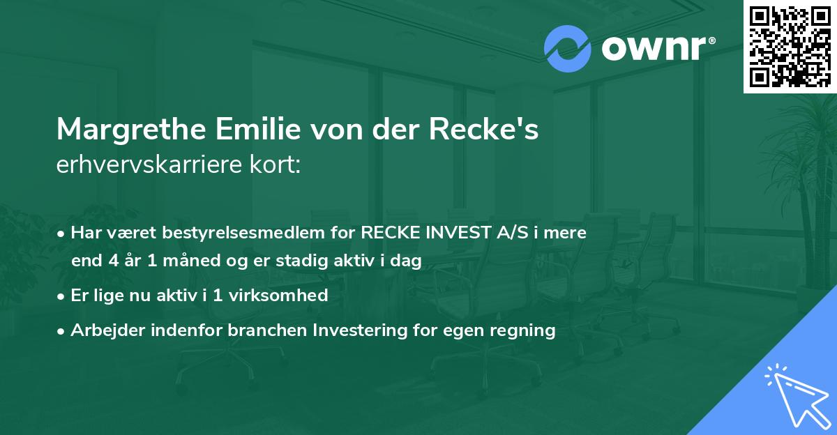 Margrethe Emilie von der Recke's erhvervskarriere kort