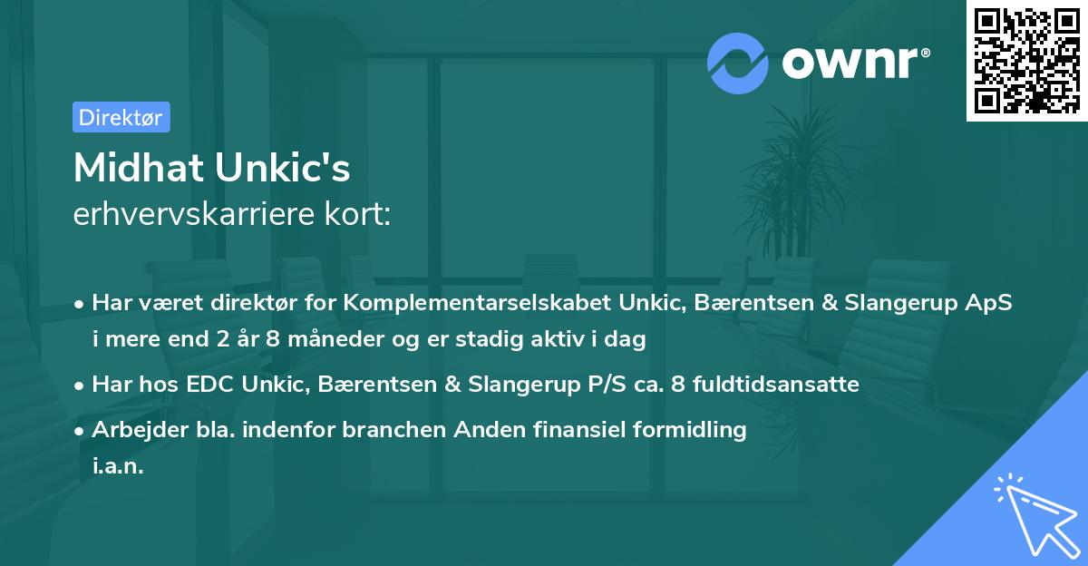 Midhat Unkic's erhvervskarriere kort