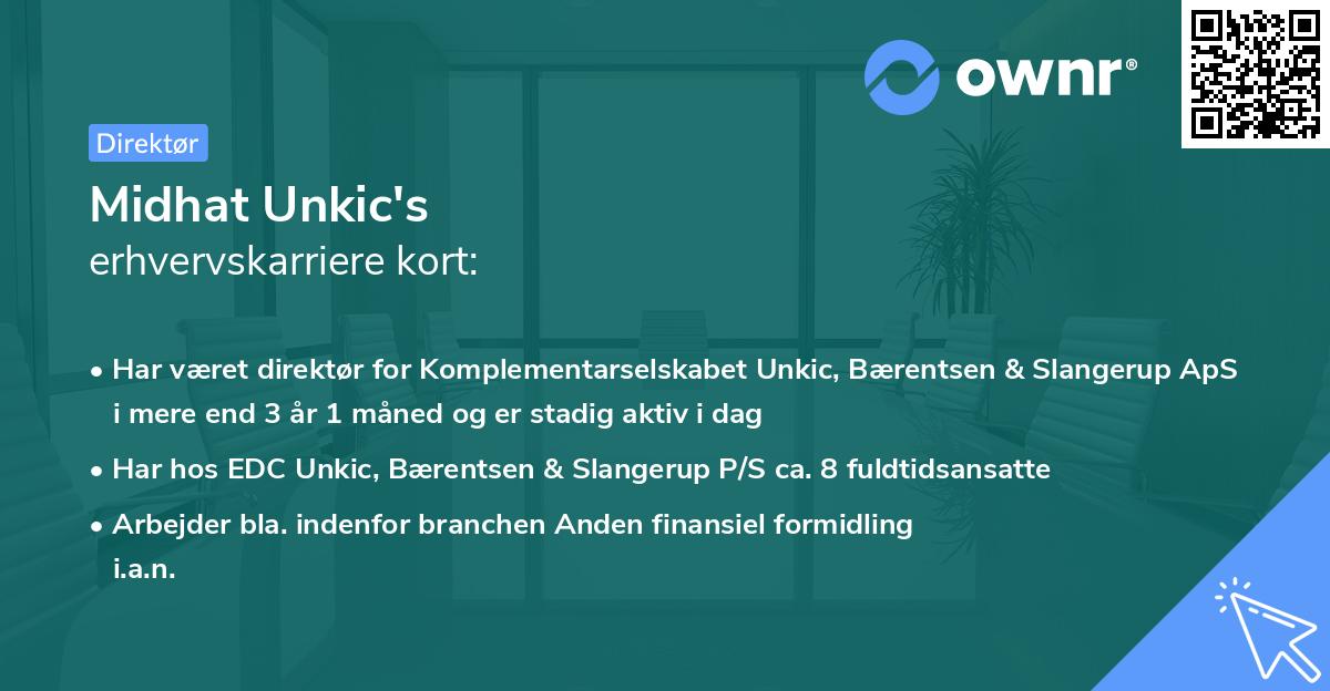 Midhat Unkic's erhvervskarriere kort