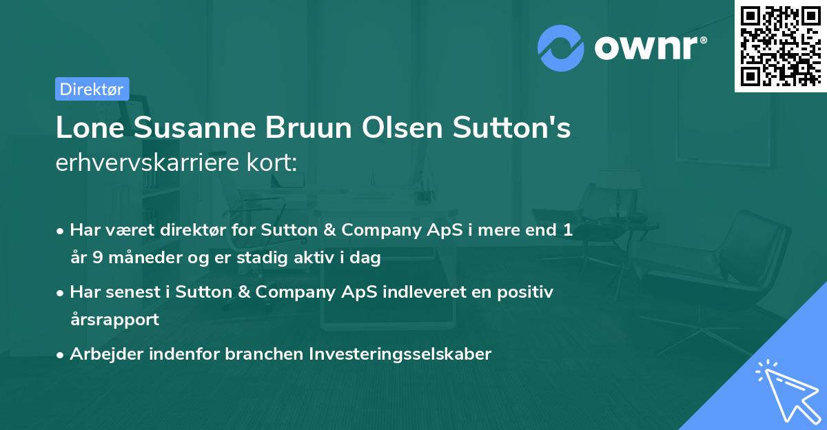 Lone Susanne Bruun Olsen Sutton's erhvervskarriere kort