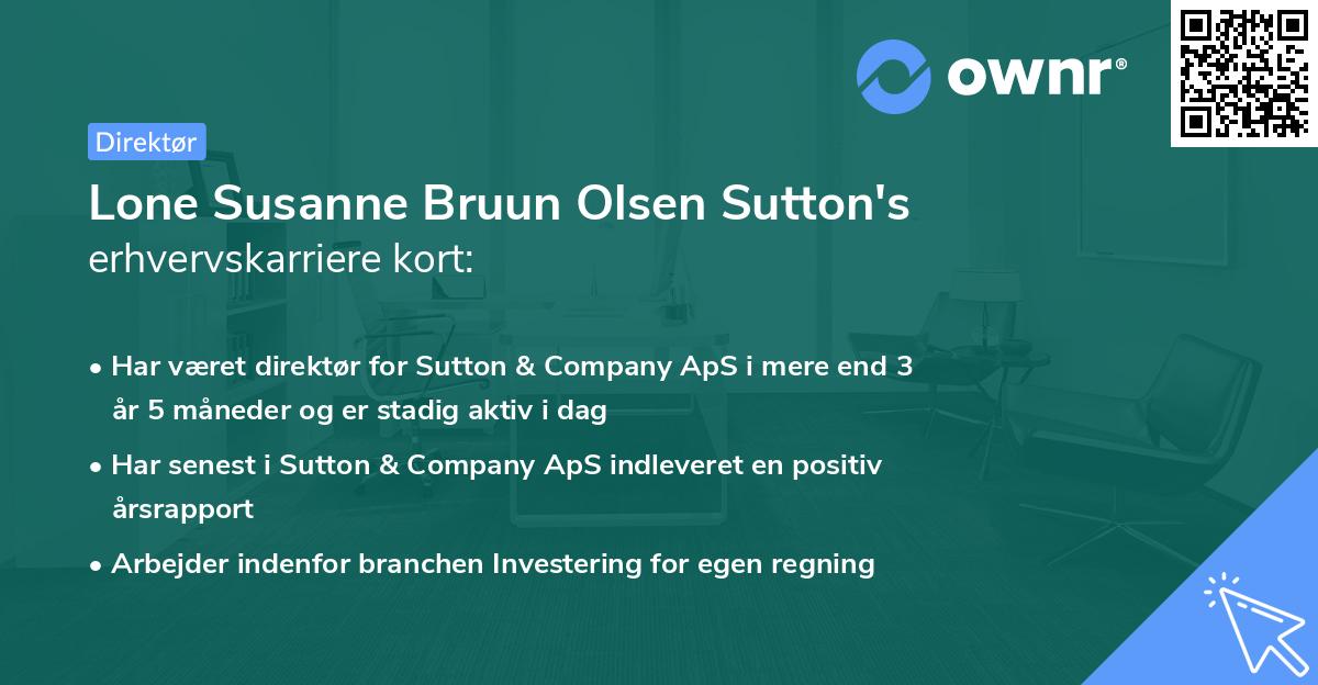 Lone Susanne Bruun Olsen Sutton's erhvervskarriere kort