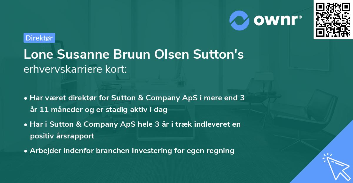 Lone Susanne Bruun Olsen Sutton's erhvervskarriere kort