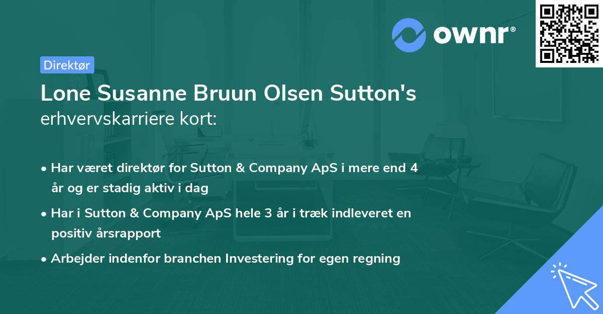 Lone Susanne Bruun Olsen Sutton's erhvervskarriere kort