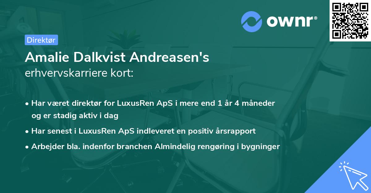 Amalie Dalkvist Andreasen's erhvervskarriere kort