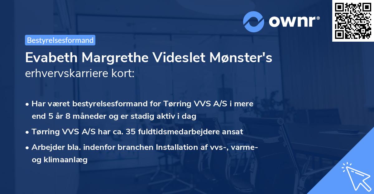 Evabeth Margrethe Videslet Mønster's erhvervskarriere kort